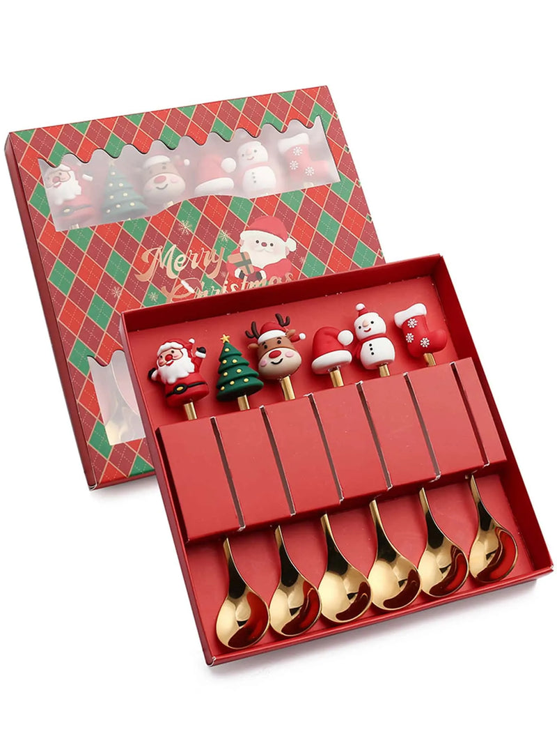 Coffret de 6 couverts de Noël - Cuillère et fourchette à dessert