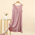 Robe de Nuit Femme en Modal – Col V à Volants, Coupe Ample et Confort Grande Taille