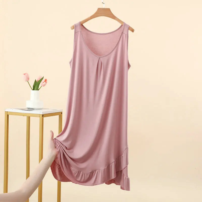 Robe de Nuit Femme en Modal – Col V à Volants, Coupe Ample et Confort Grande Taille