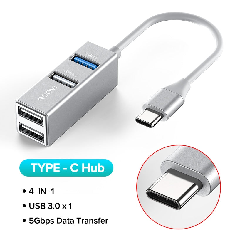 Hub USB Type C 4 en 1 - USB 3.0 Transfert rapide