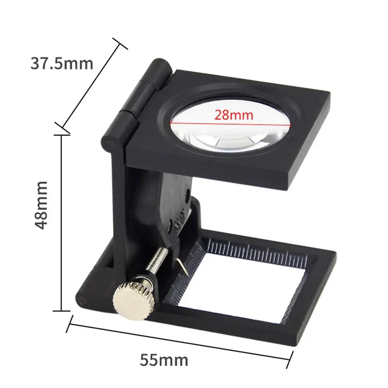 Loupe pliable Grossissement x10 avec échelle et LED - Étui