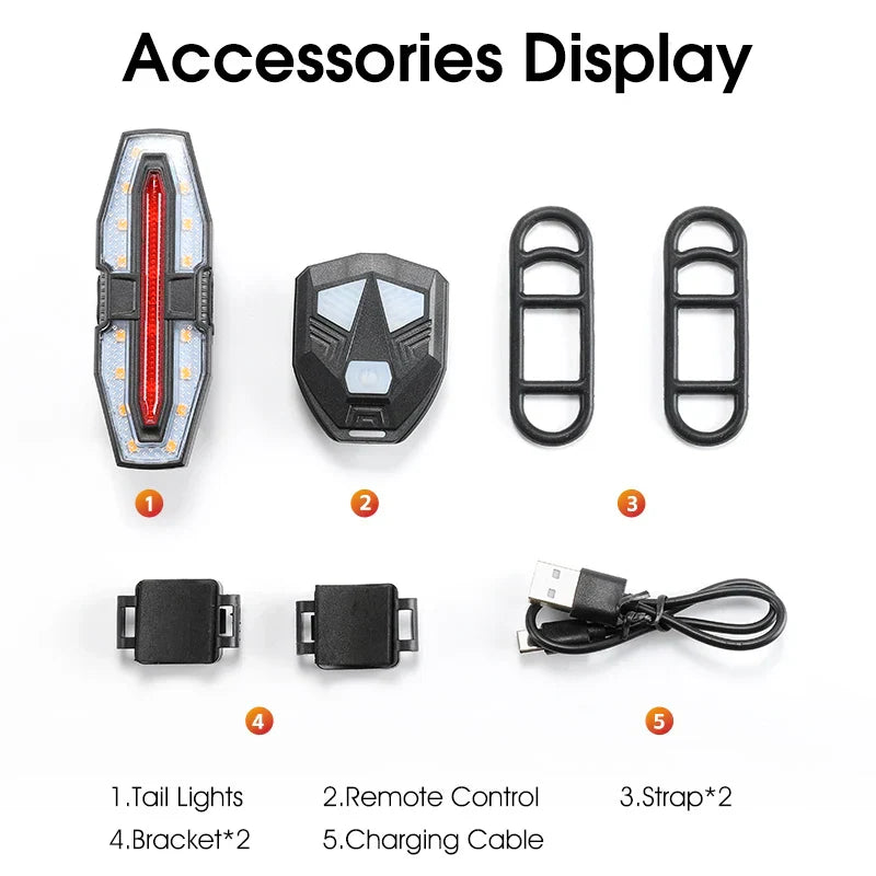 Feu arrière de vélo avec clignotants télécommandés rechargeable USB