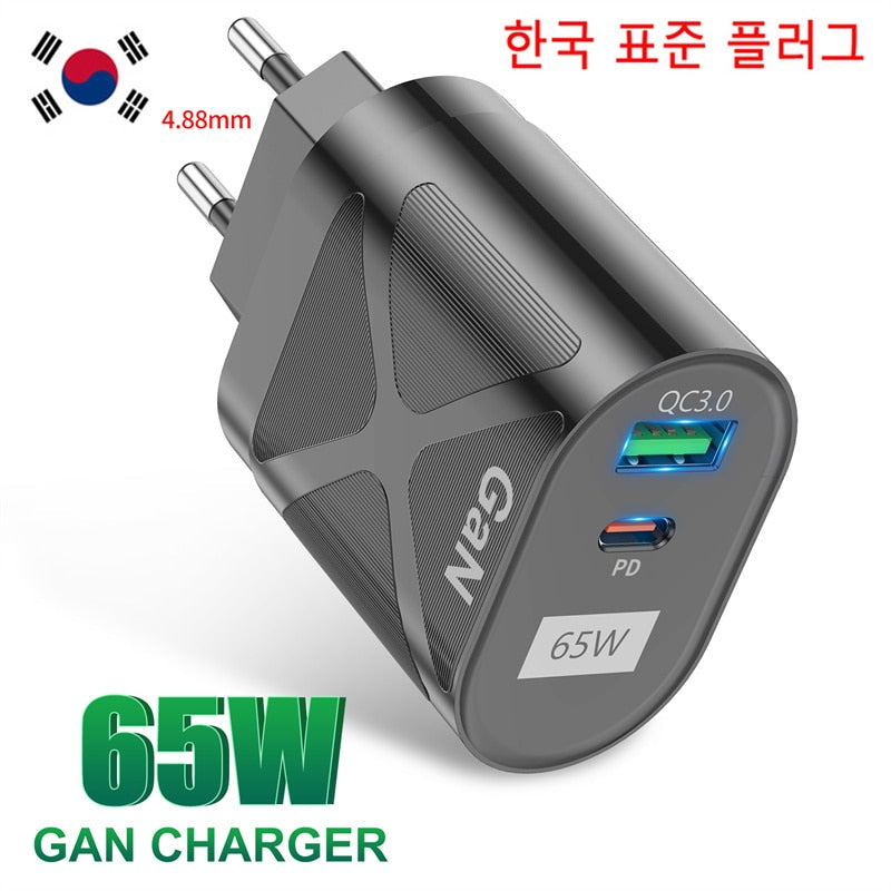 Chargeur rapide 65W 2 en 1 - USB et USB Type C