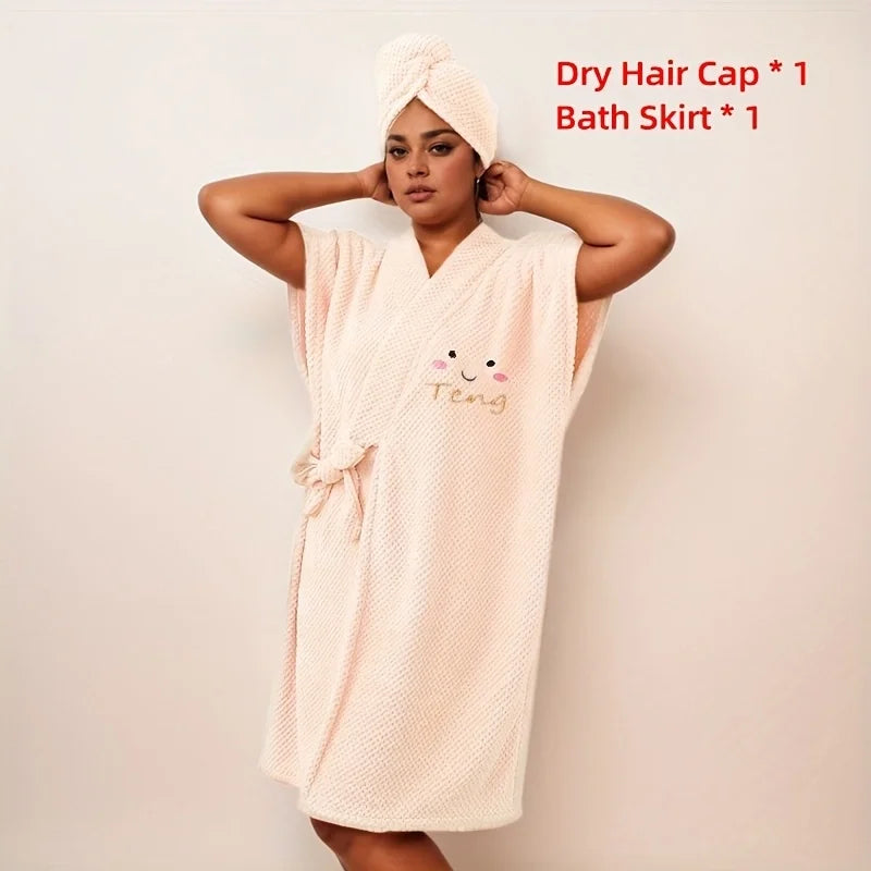 Juego de 2 piezas de microfibra absorbente – Bata suave y turbante para el pelo, ideal para spa y casa