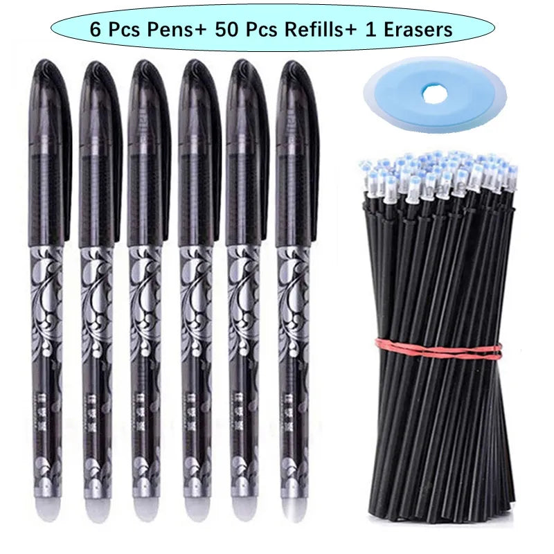 6x Stylos Gel effaçables + 50 recharges - Gomme OFFERTE