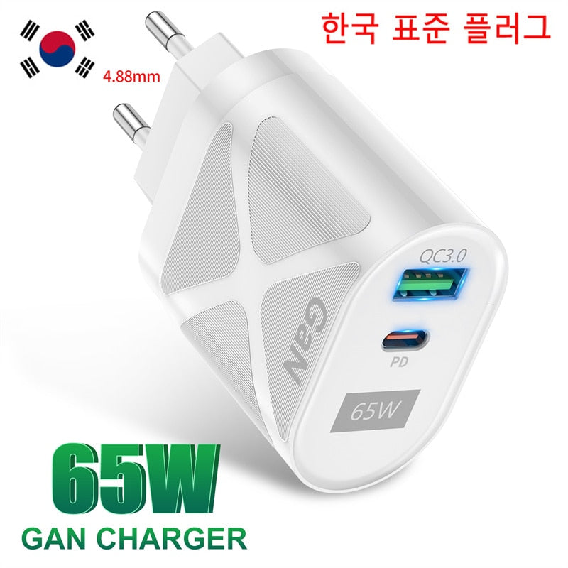 Chargeur rapide 65W 2 en 1 - USB et USB Type C