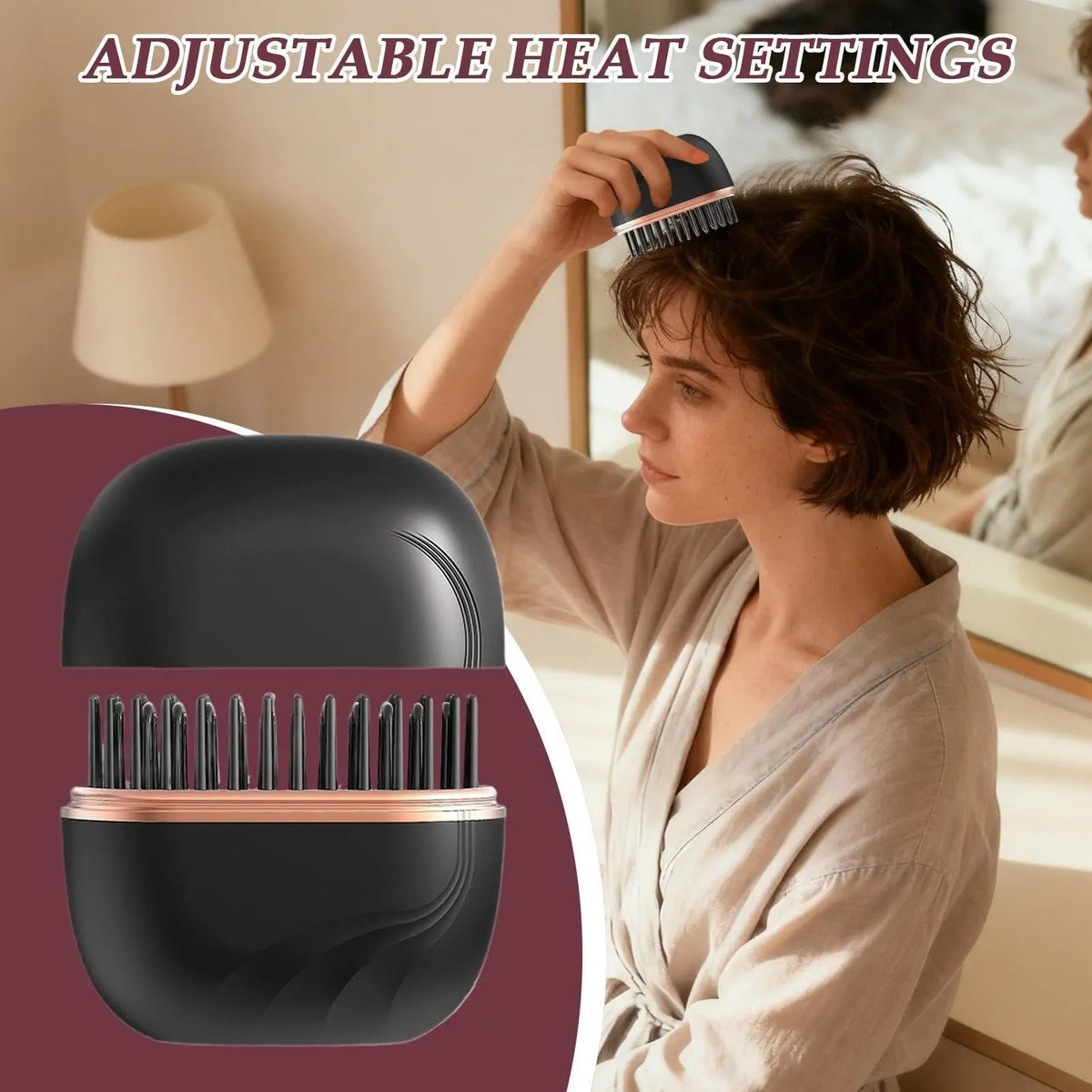 Mini Brosse Lissante Sans Fil & Compacte de Voyage – 3 Températures, Anti-Brûlure, Rechargeable USB