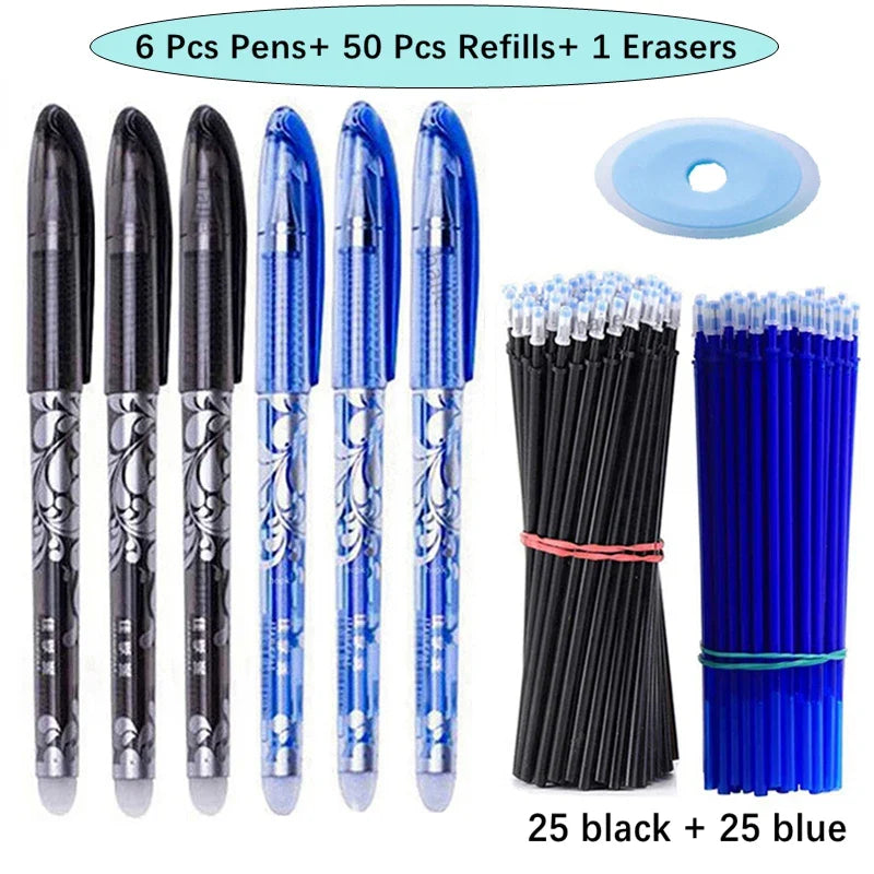 6x Stylos Gel effaçables + 50 recharges - Gomme OFFERTE