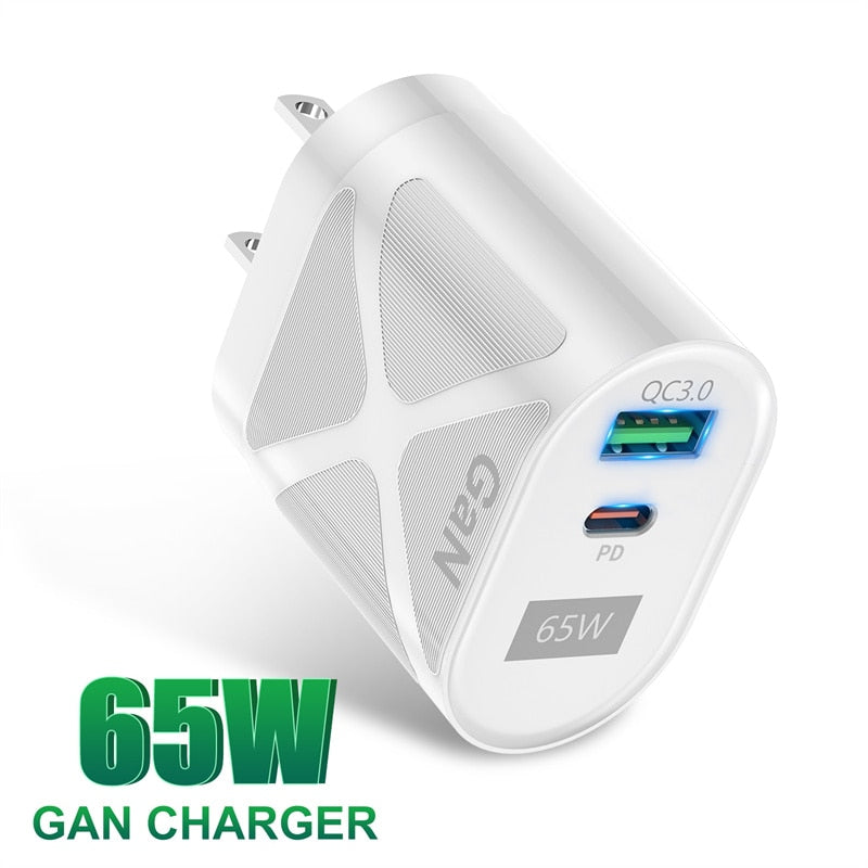 Chargeur rapide 65W 2 en 1 - USB et USB Type C