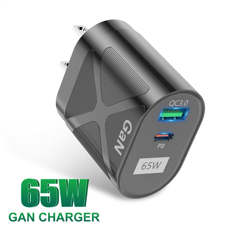 Chargeur rapide 65W 2 en 1 - USB et USB Type C