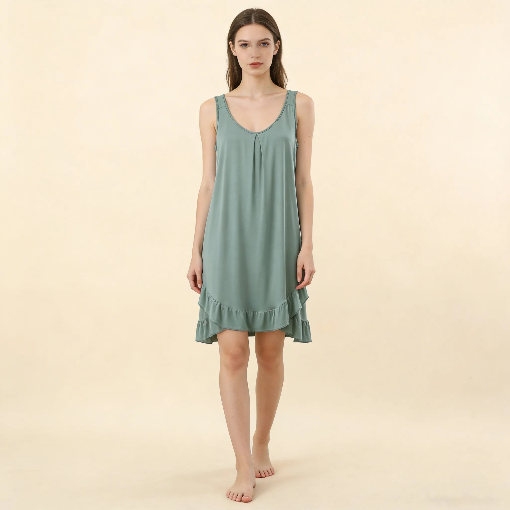 Robe de Nuit Femme en Modal – Col V à Volants, Coupe Ample et Confort Grande Taille