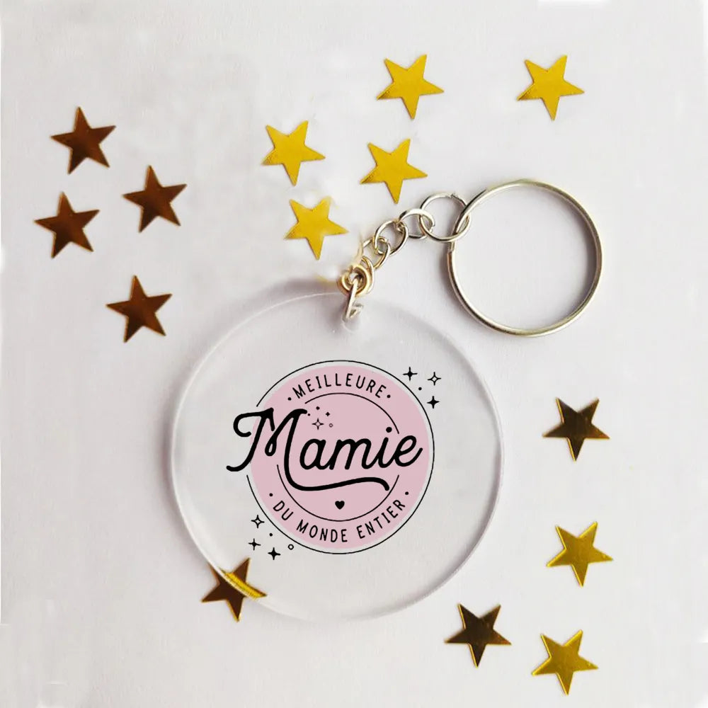 Idée cadeau - Porte-clé acrylique personnalisé papa, maman, tonton, mamie...
