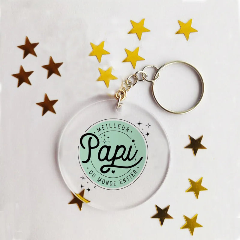 Idée cadeau - Porte-clé acrylique personnalisé papa, maman, tonton, mamie...