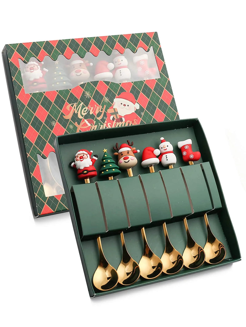 Coffret de 6 couverts de Noël - Cuillère et fourchette à dessert