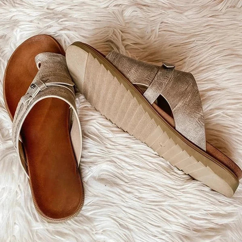 Sandales à Cuir PU avec Boucle d'Orteil et Détail Sangle