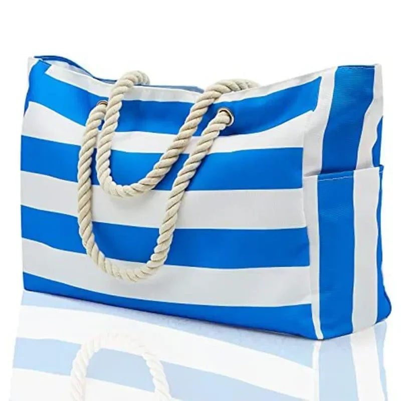 Tote Bag Plage Imperméable Rayures Femme — Grand Format 50x35cm