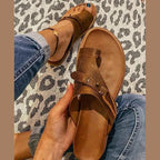 Sandales à Cuir PU avec Boucle d'Orteil et Détail Sangle