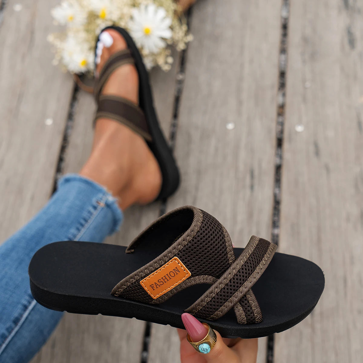Sandales Style Sportif en Tissu Maillé Respirant