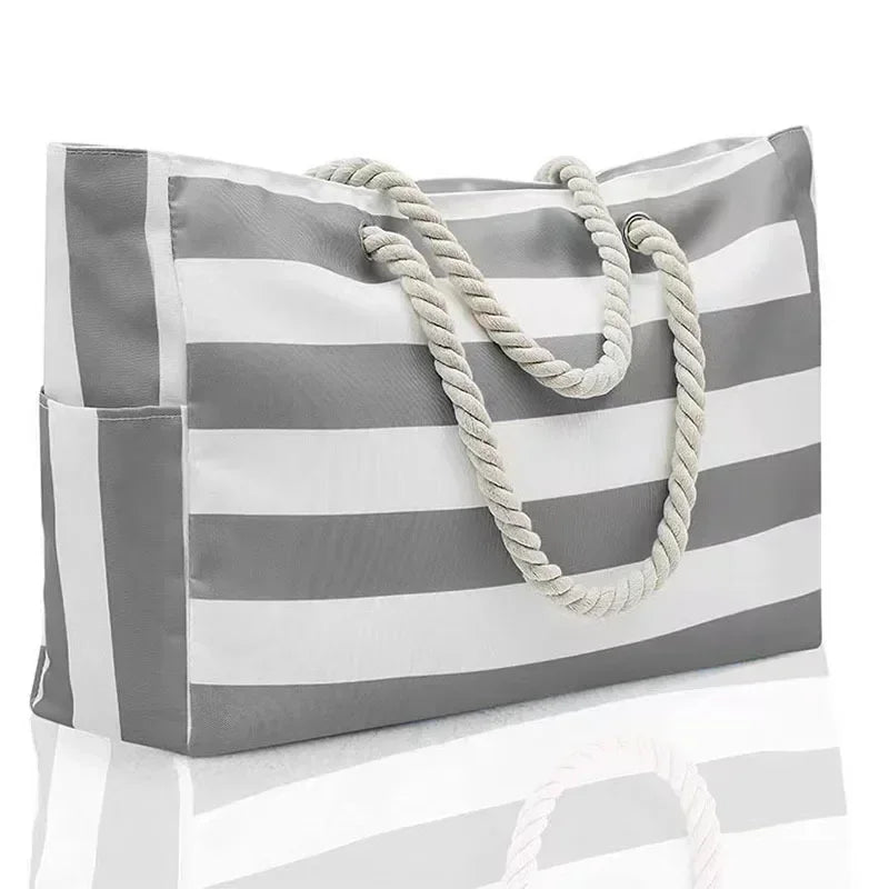 Tote Bag Plage Imperméable Rayures Femme — Grand Format 50x35cm