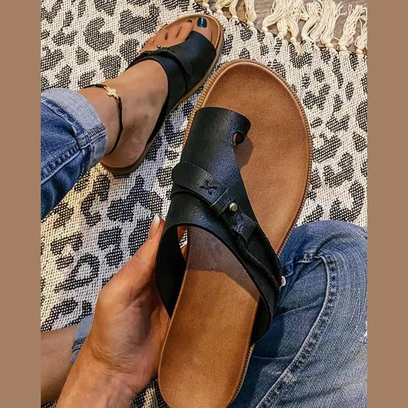 Sandales à Cuir PU avec Boucle d'Orteil et Détail Sangle