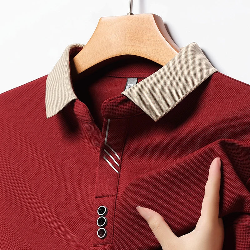 Polo à Manches Longues à Col Beige pour Homme