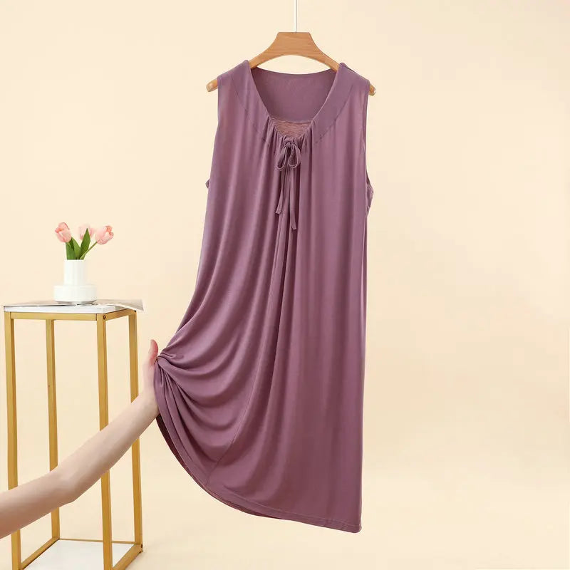 Robe de Nuit Femme en Modal – Col V à Volants, Coupe Ample et Confort Grande Taille
