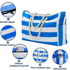 Tote Bag Plage Imperméable Rayures Femme — Grand Format 50x35cm