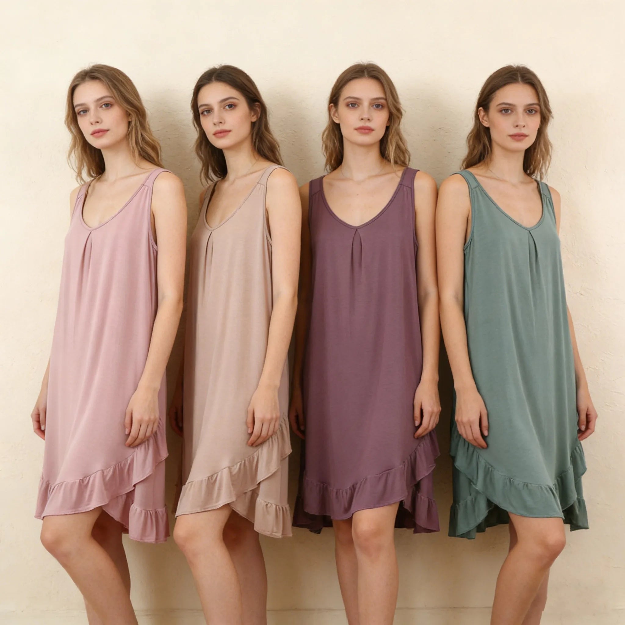 Robe de Nuit Femme en Modal – Col V à Volants, Coupe Ample et Confort Grande Taille