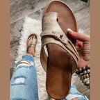 Sandales à Cuir PU avec Boucle d'Orteil et Détail Sangle