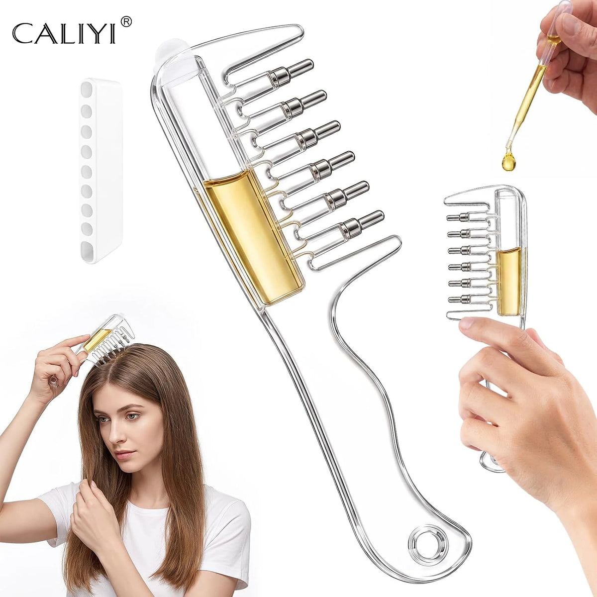 Peigne Applicateur d’Huile Capillaire pour Cuir Chevelu avec Réservoir Intégré & Dents Métalliques Rotatives – 1 ACHETÉ = 1 OFFERT