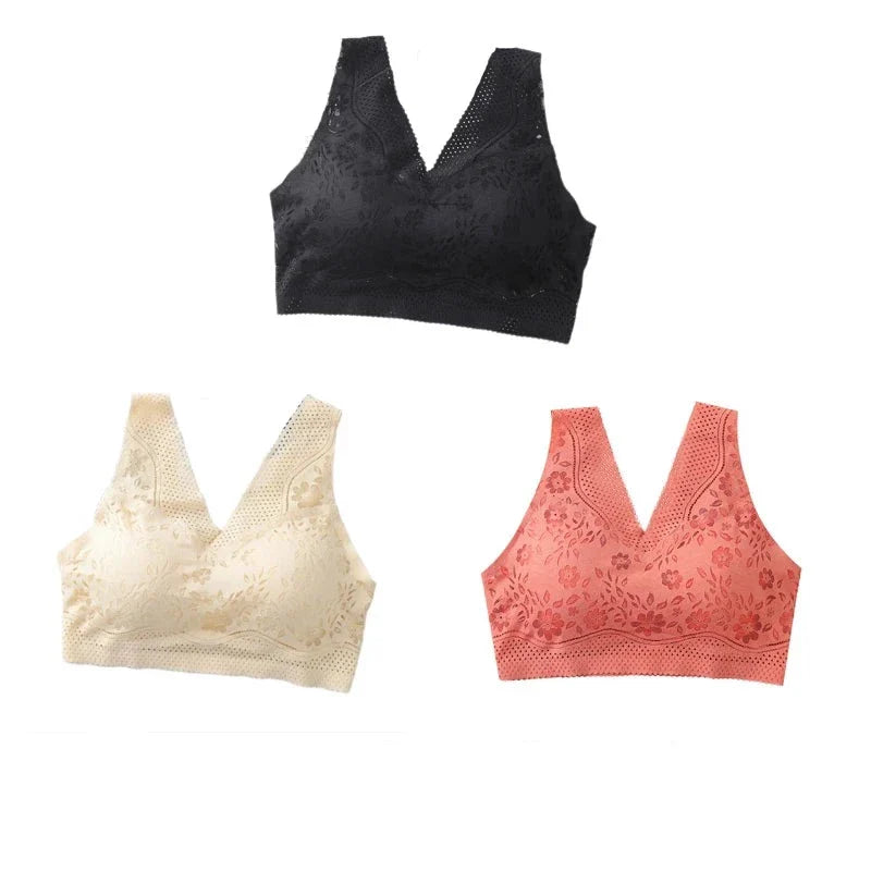 Lot de 3 Soutien-Gorge Push-Up Fleuris - Seconde Peau