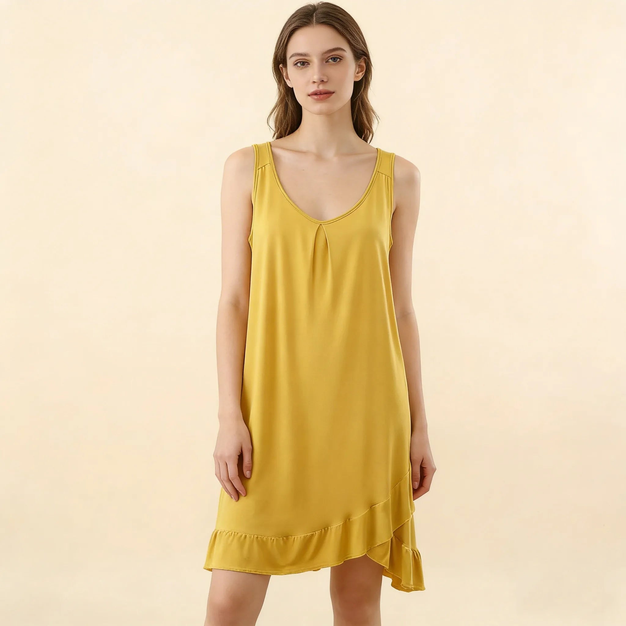 Robe de Nuit Femme en Modal – Col V à Volants, Coupe Ample et Confort Grande Taille