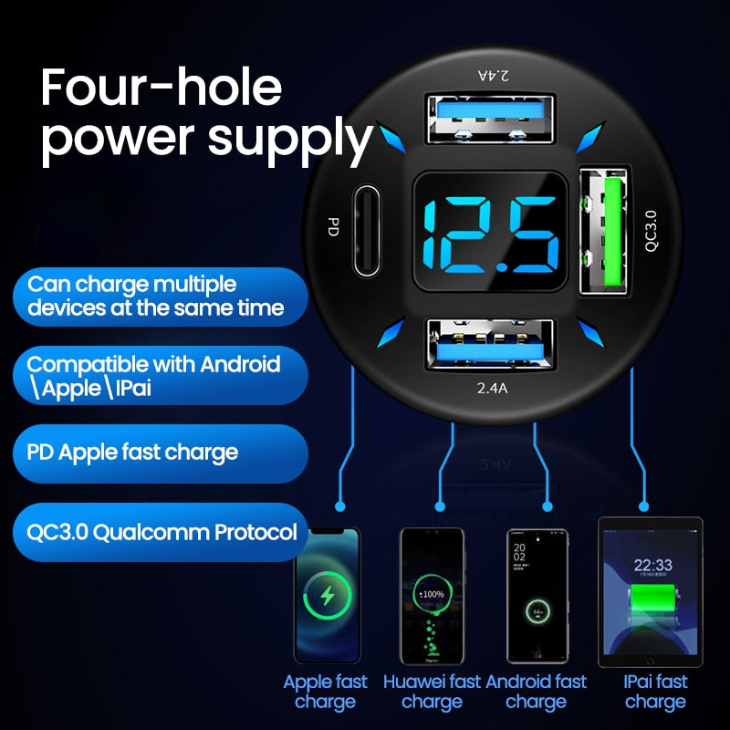 Chargeur de voiture USB 4 en 1