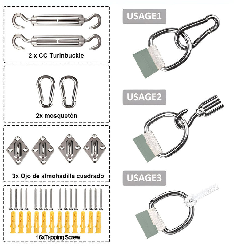 Voile d'ombrage carré ou rectangulaire - Kit complet