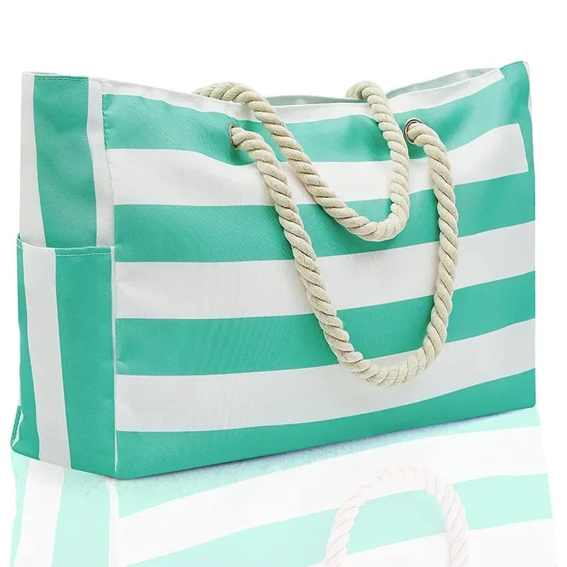 Tote Bag Plage Imperméable Rayures Femme — Grand Format 50x35cm