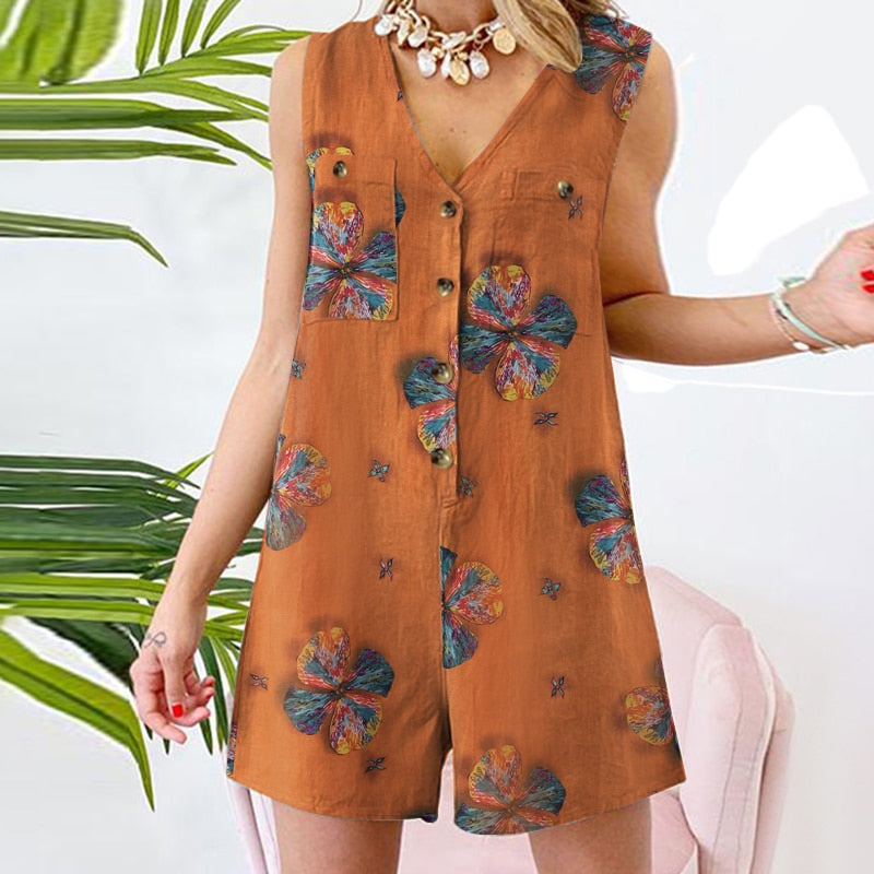 Combinaison short d'éte légère en Coton et lin