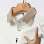 Polo à Manches Longues à Col Beige pour Homme