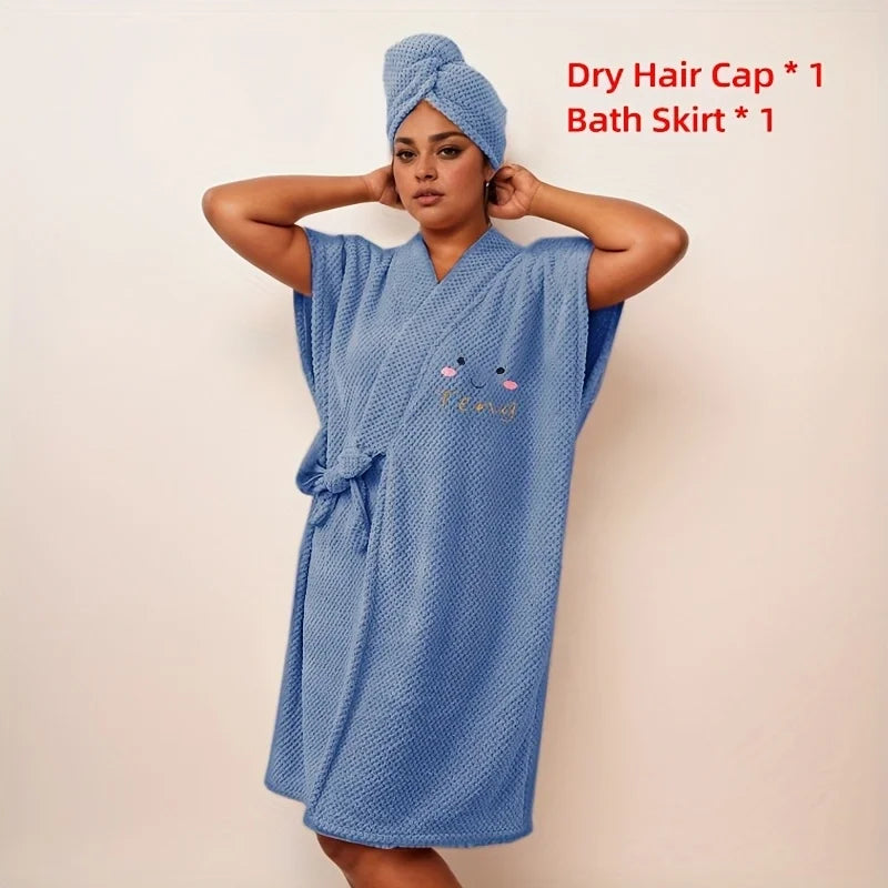 Juego de 2 piezas de microfibra absorbente – Bata suave y turbante para el pelo, ideal para spa y casa