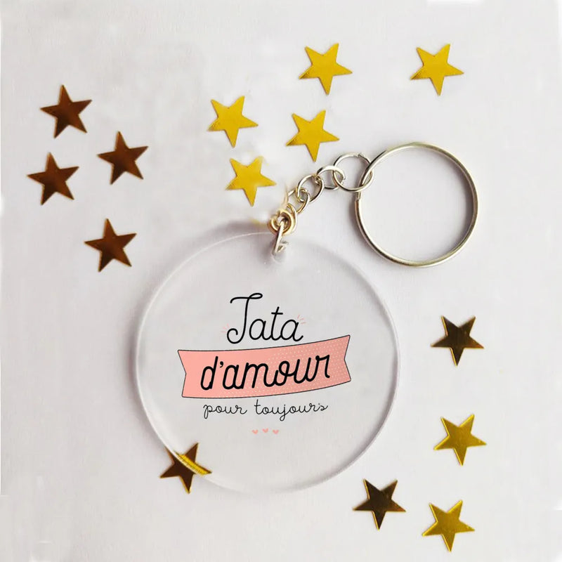 Idée cadeau - Porte-clé acrylique personnalisé papa, maman, tonton, mamie...