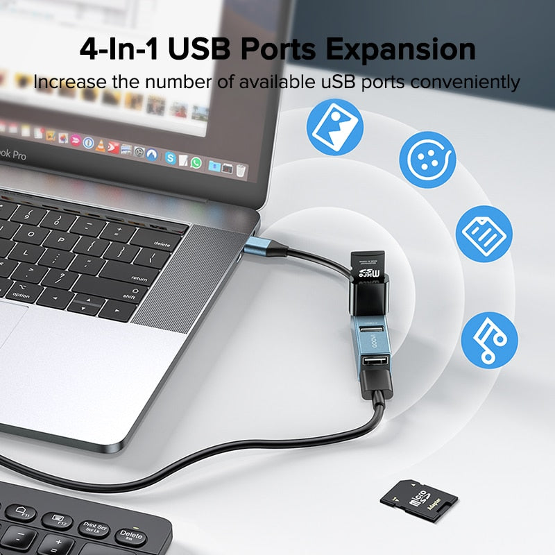 Hub USB Type C 4 en 1 - USB 3.0 Transfert rapide