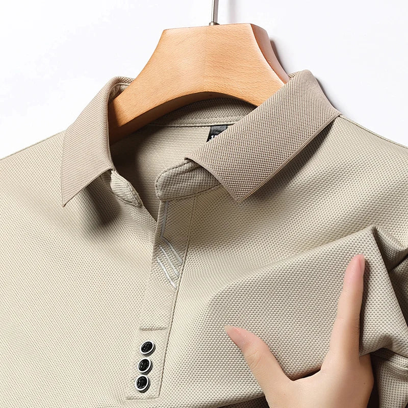 Polo à Manches Longues à Col Beige pour Homme