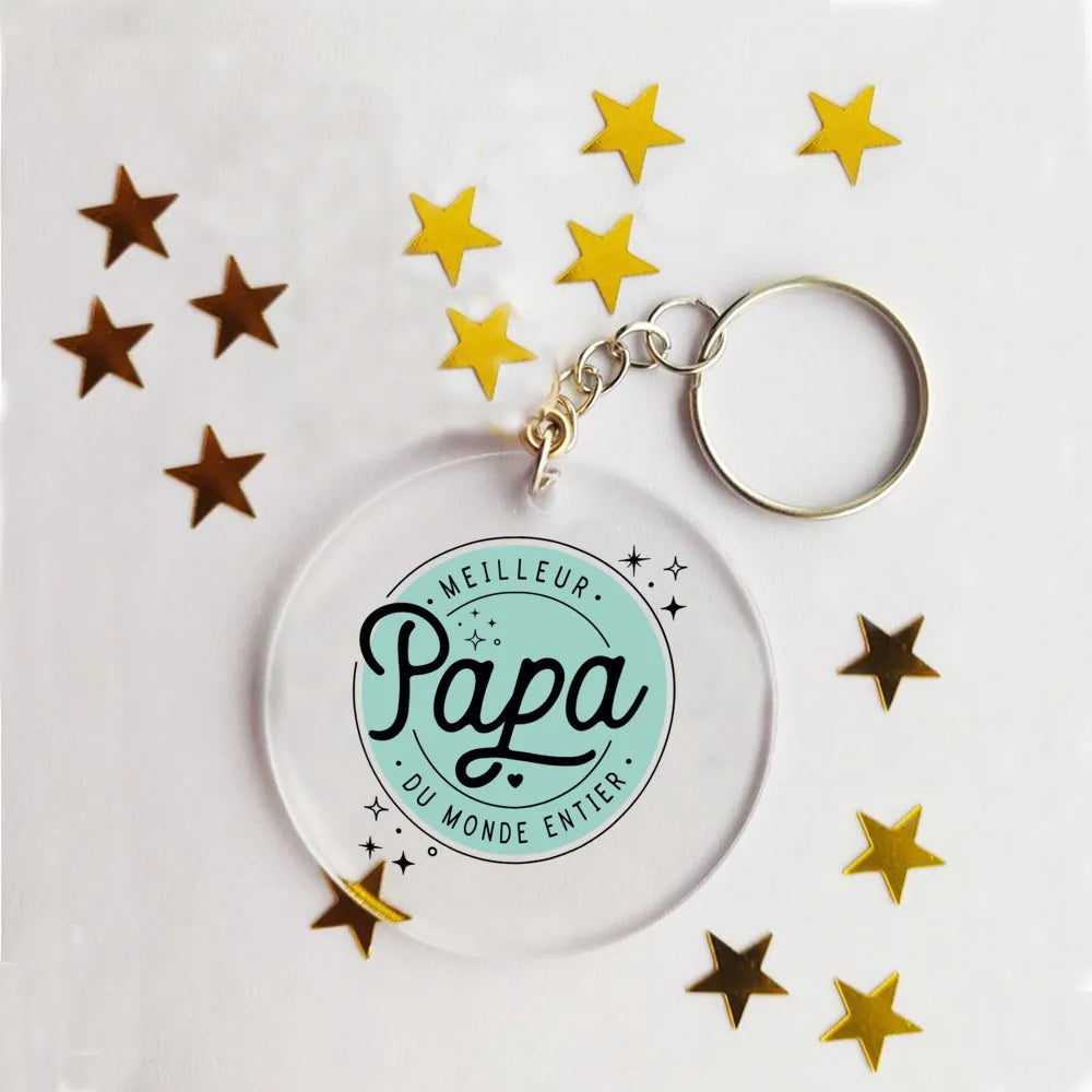 Idée cadeau - Porte-clé acrylique personnalisé papa, maman, tonton, mamie...