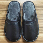 Unisex Soft PU Leather Slippers - Soft Fur Lining